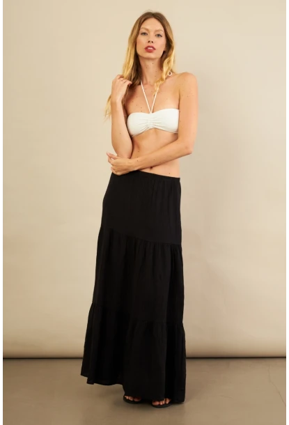 Kadın Siyah Yırtmaçlı Müslin Etek ÖM7016