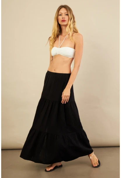 Kadın Siyah Yırtmaçlı Müslin Etek ÖM7016