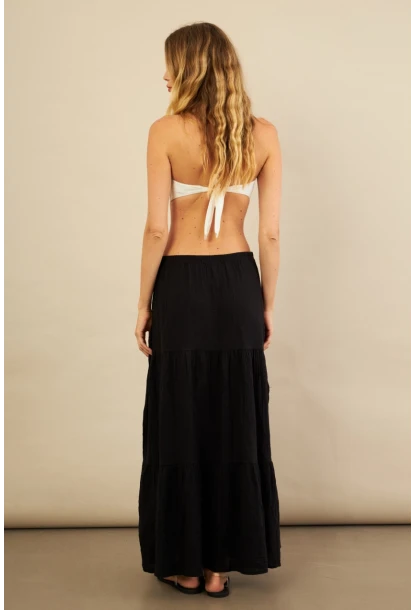 Kadın Siyah Yırtmaçlı Müslin Etek ÖM7016
