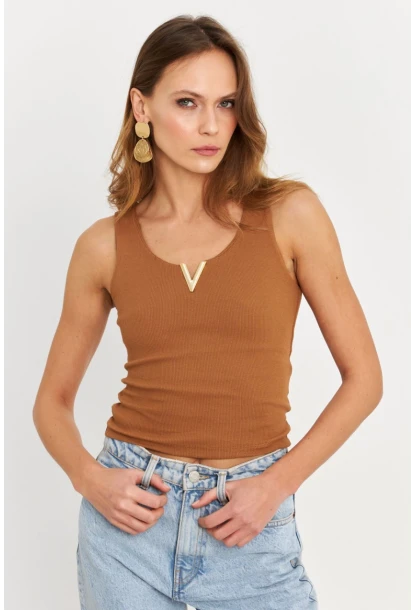 Kadın Tarçın Aksesuarlı Kaşkorse Bluz RLO116