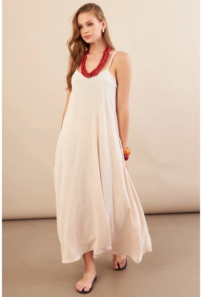 Kadın Taş Askılı Çan Midaxi Elbise OPS9005