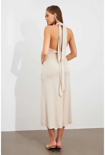 Kadın Taş Bağlamalı Sırt Dekolteli Maxi Elbise UG2003