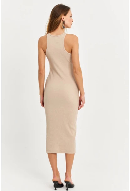 Kadın Taş Kolsuz Kaşkorse Midi Elbise EY3049