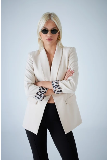 Kadın Taş Leopar Astarlı Blazer Ceket BES3049