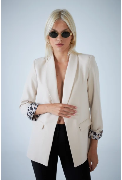 Kadın Taş Leopar Astarlı Blazer Ceket BES3049