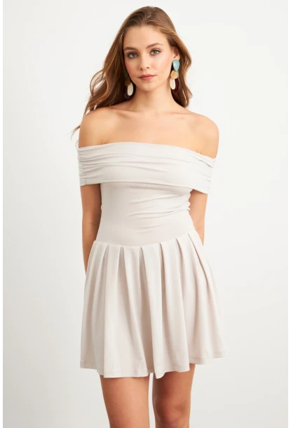 Kadın Taş Madonna Yaka Midi Elbise MON1262-1