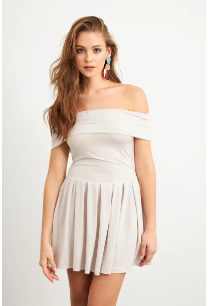 Kadın Taş Madonna Yaka Midi Elbise MON1262-1