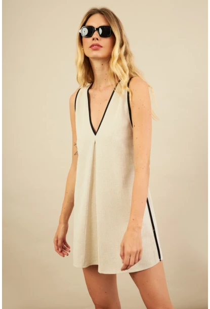 Kadın Taş Mini Keten Elbise MSİ103