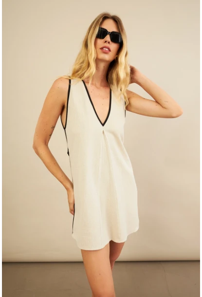 Kadın Taş Mini Keten Elbise MSİ103