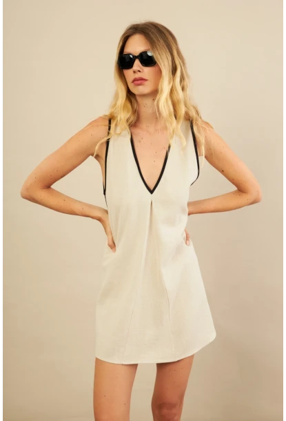 Kadın Taş Mini Keten Elbise MSİ103