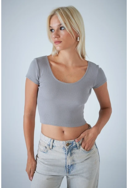 Kadın Taş Ön Arka U Bluz EV57