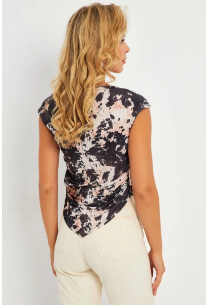 Kadın Taş-Siyah Drapeli Desenli Bluz GÇ182