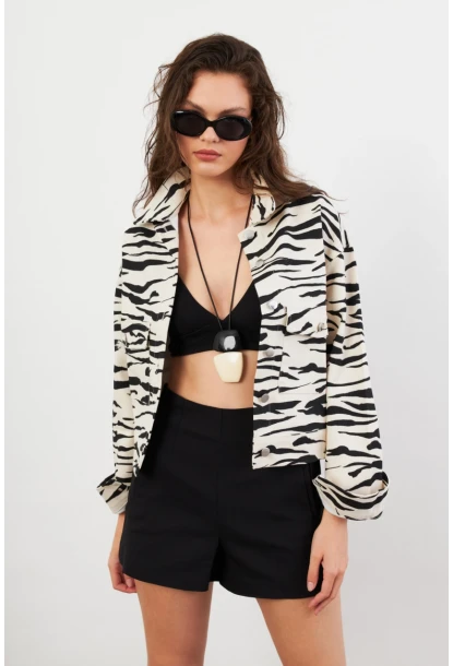 Kadın Taş-Siyah Zebra Desenli Ceket QS5337-90