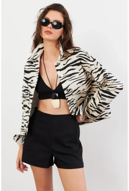 Kadın Taş-Siyah Zebra Desenli Ceket QS5337-90