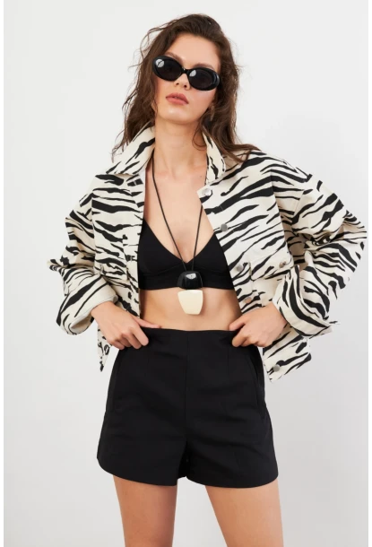 Kadın Taş-Siyah Zebra Desenli Ceket QS5337-90