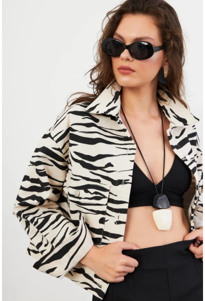 Kadın Taş-Siyah Zebra Desenli Ceket QS5337-90