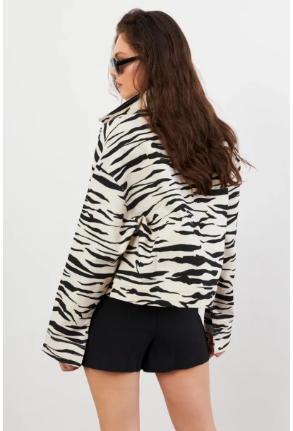 Kadın Taş-Siyah Zebra Desenli Ceket QS5337-90