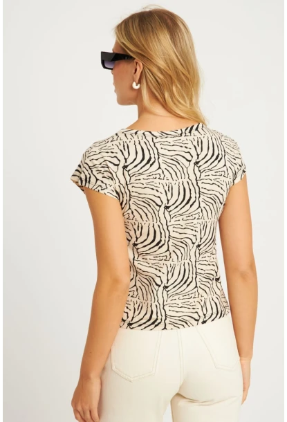 Kadın Taş V Yaka Desenli Bluz LPP1285