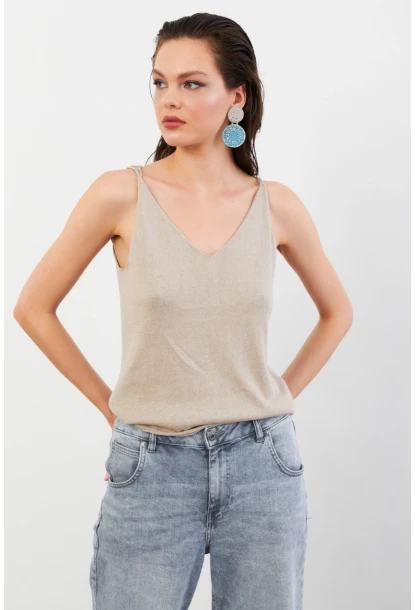 Kadın Taş V Yaka Triko Bluz KZ546
