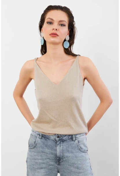 Kadın Taş V Yaka Triko Bluz KZ546