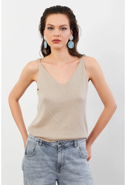 Kadın Taş V Yaka Triko Bluz KZ546