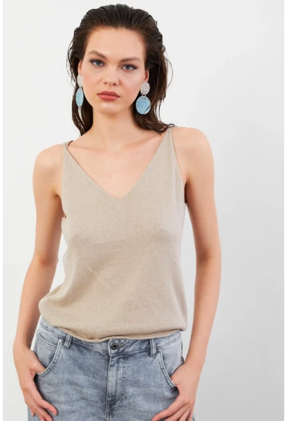 Kadın Taş V Yaka Triko Bluz KZ546