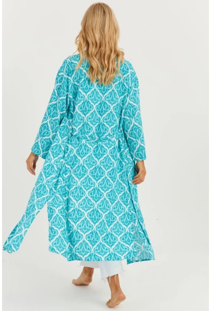 Kadın Turkuaz Desenli Kimono GÇ155