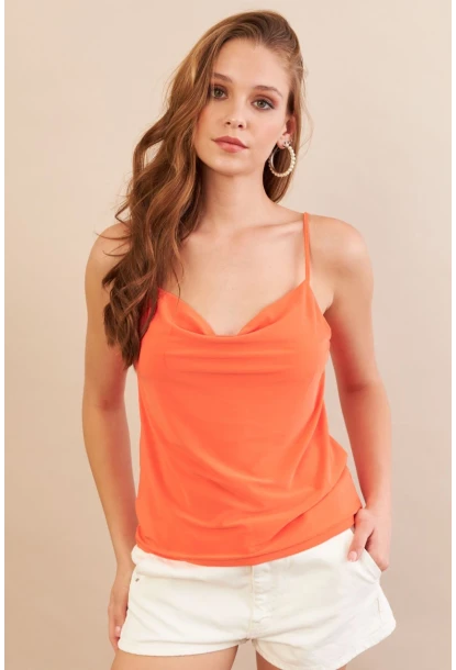 Kadın Turuncu Degaje Yaka Bluz LPP1286-90