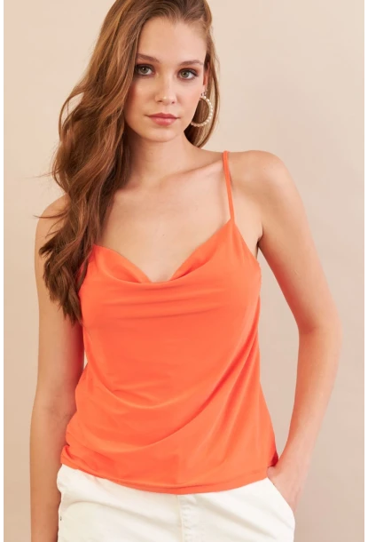 Kadın Turuncu Degaje Yaka Bluz LPP1286-90