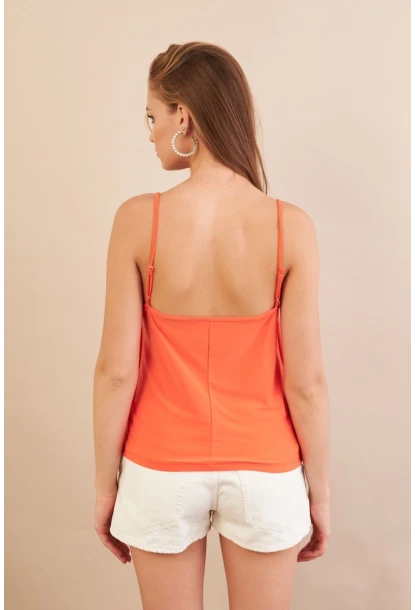 Kadın Turuncu Degaje Yaka Bluz LPP1286-90