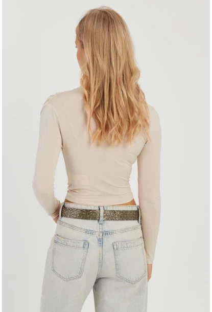 Kadın Vanilya Büzgülü Kısa Bluz MEN2023-90