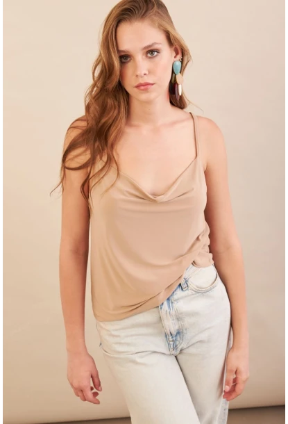 Kadın Vanilya Degaje Yaka Bluz LPP1286-90