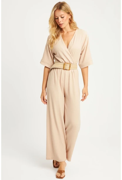 Kadın Vanilya Kruvaze Kemerli Bürümcük Tulum XL2009