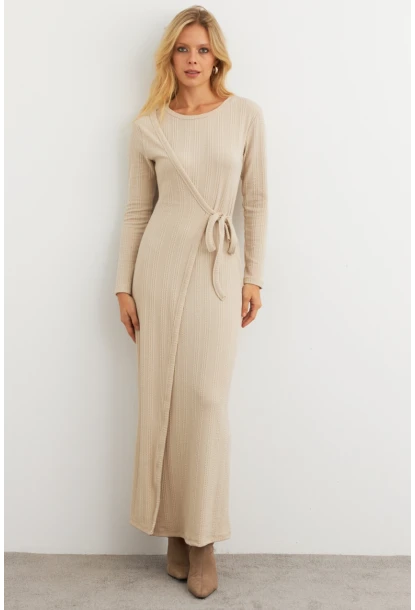 Kadın Vanilya Kruvaze Maxi Elbise COL31
