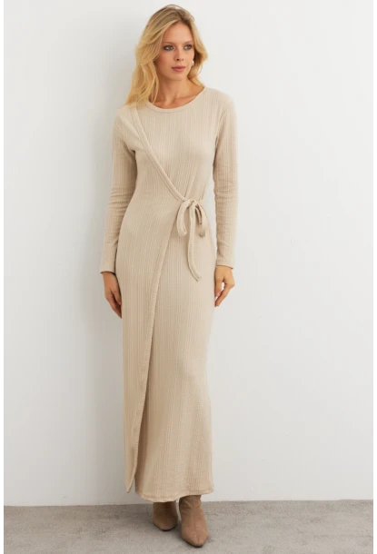 Kadın Vanilya Kruvaze Maxi Elbise COL31