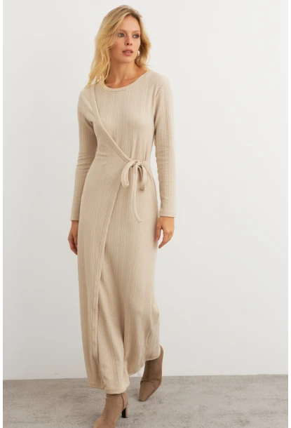 Kadın Vanilya Kruvaze Maxi Elbise COL31