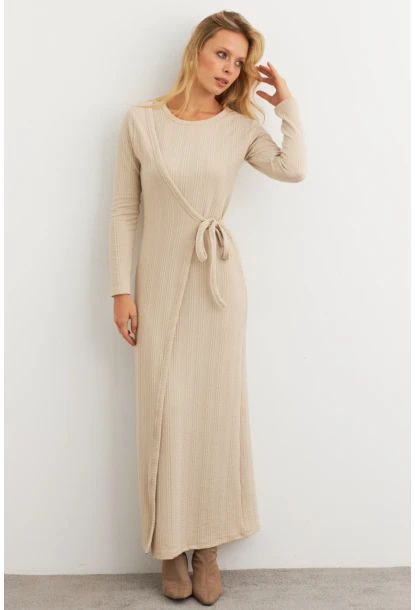 Kadın Vanilya Kruvaze Maxi Elbise COL31
