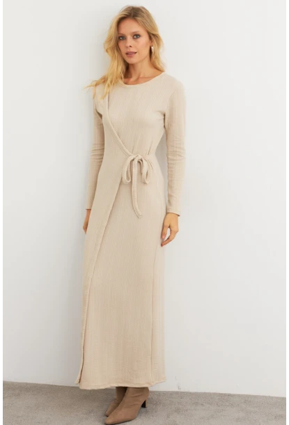 Kadın Vanilya Kruvaze Maxi Elbise COL31