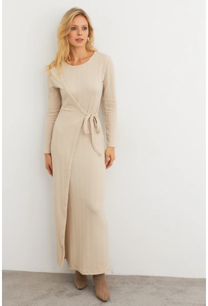 Kadın Vanilya Kruvaze Maxi Elbise COL31