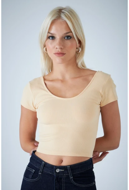 Kadın Vanilya Ön Arka U Bluz EV57