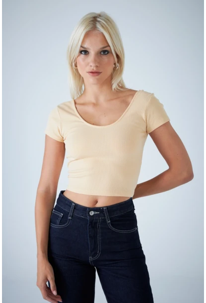 Kadın Vanilya Ön Arka U Bluz EV57