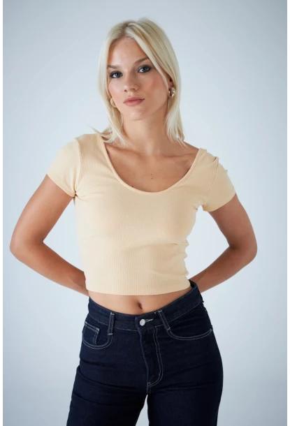 Kadın Vanilya Ön Arka U Bluz EV57