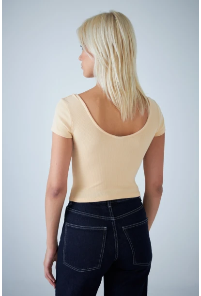 Kadın Vanilya Ön Arka U Bluz EV57