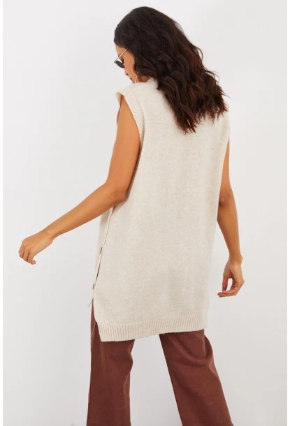 Kadın Vanilya Yanları Düğmeli Kolsuz Triko Tunik YV75