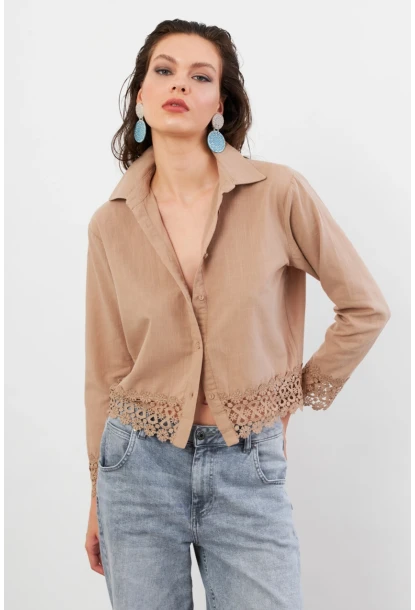 Kadın Vizon Güpürlü Gömlek MPC030