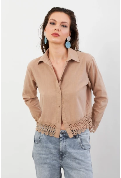 Kadın Vizon Güpürlü Gömlek MPC030