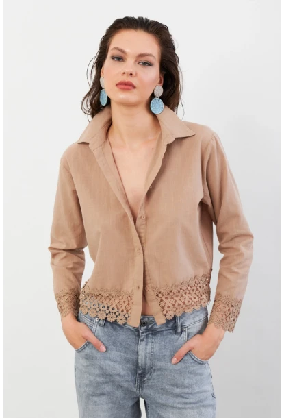 Kadın Vizon Güpürlü Gömlek MPC030