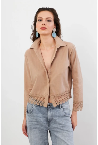 Kadın Vizon Güpürlü Gömlek MPC030