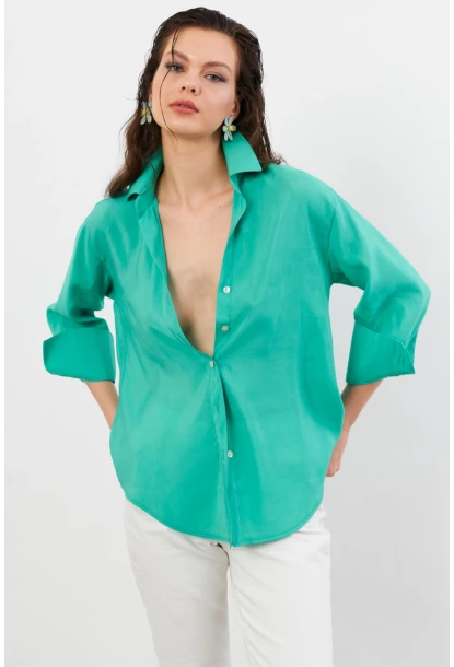 Kadın Yeşil Basic Gömlek SOL3664