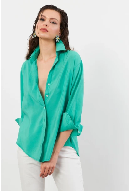 Kadın Yeşil Basic Gömlek SOL3664